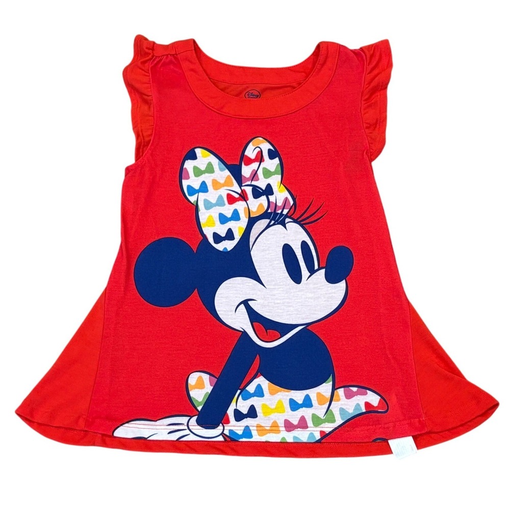Disney Minnie Mouse Top Girls 9/10 Red Ruffle Graphic Sleeveless Shirt